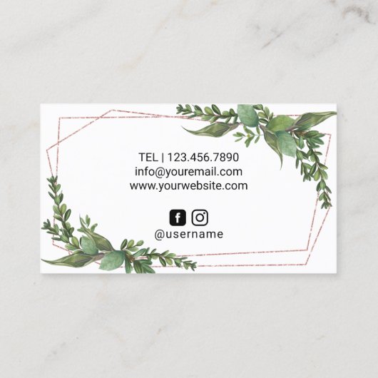 美容師バラ金ゴールドシザー幾何学的緑 名刺 (裏面)