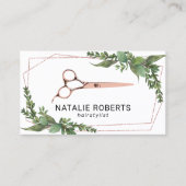 美容師バラ金ゴールドシザー幾何学的緑 名刺 (正面)