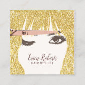 美容師バラ金ゴールドシザー&ガール美しいサロン スクエア名刺 (正面)