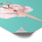 美容師バラ金ゴールドシザー&フラワーティール(緑がかった色)サロン ポスター (角)