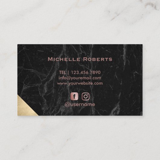 美容師バラ金ゴールドスクリプトモダンマーブルサロン 名刺 (裏面)