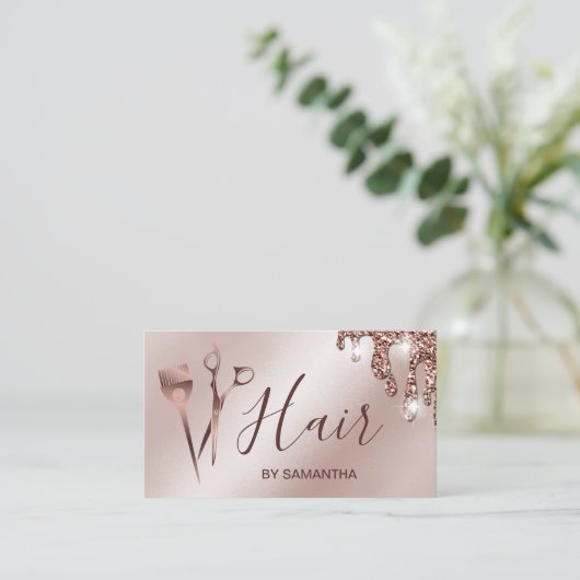 美容師バラ金ゴールドタイポグラフィハサミ 名刺 (スタンド正面)