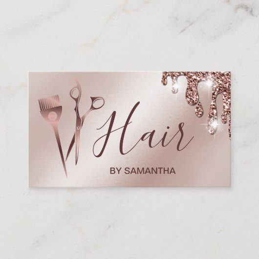 美容師バラ金ゴールドタイポグラフィハサミ 名刺 (正面)