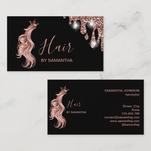 美容師バラ金ゴールドタイポグラフィヘアエクステンションb 名刺 (正面/裏面)