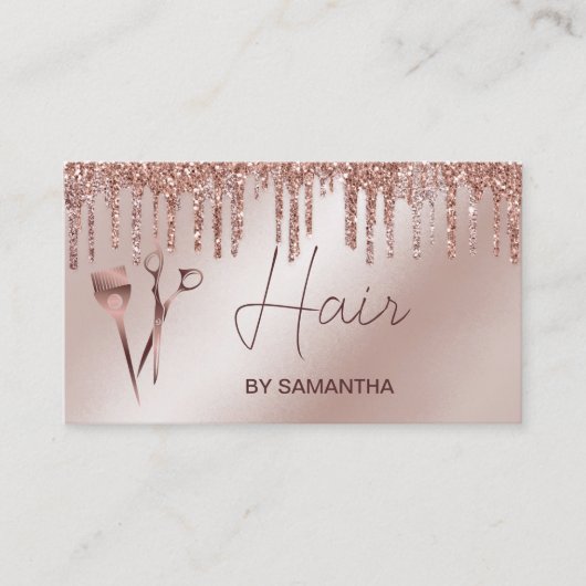 美容師バラ金ゴールドタイポグラフィ毛はさみ 名刺 (正面)
