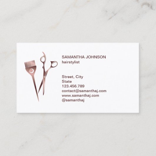 美容師バラ金ゴールドタイポグラフィ毛はさみ 名刺 (裏面)