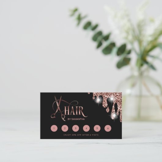 美容師バラ金ゴールドタイポグラフィ毛はさみ 名刺 (スタンド正面)