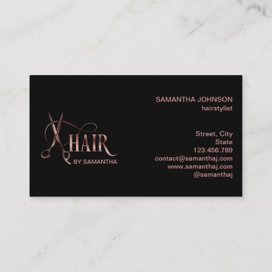 美容師バラ金ゴールドタイポグラフィ毛はさみ 名刺 (裏面)