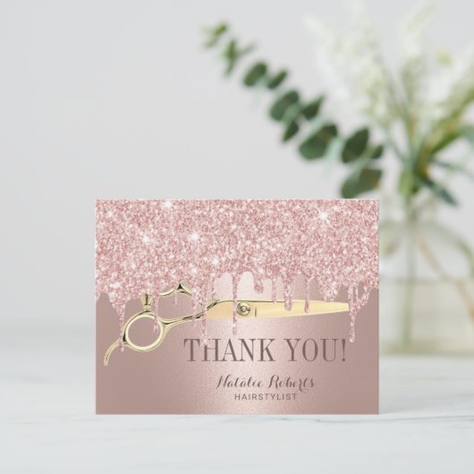 美容師バラ金ゴールドドリップスサロンありがとう ポストカード (スタンド正面)