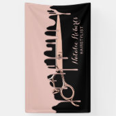 美容師バラ金ゴールドドリップスシザー美しいサロン 横断幕 (縦)