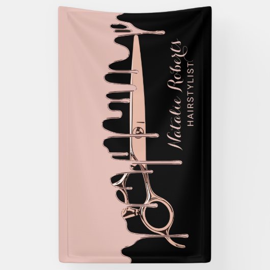 美容師バラ金ゴールドドリップスシザー美しいサロン 横断幕 (縦)