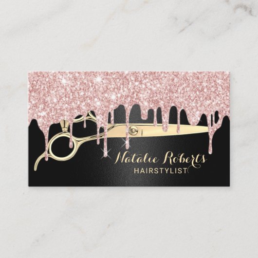 美容師バラ金ゴールドドリップスブラック美しいサロン 名刺 (正面)