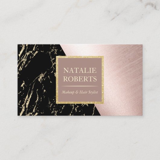 美容師バラ金ゴールドブラックマーブルメイクアップアーティスト 名刺 (正面)