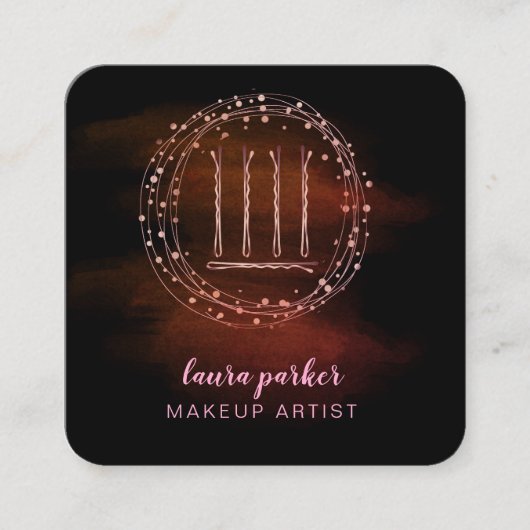 美容師バラ金ゴールドボビーピンメイクアップアーティスト スクエア名刺 (正面)