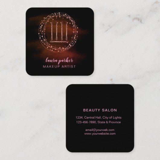 美容師バラ金ゴールドボビーピンメイクアップアーティスト スクエア名刺 (正面/裏面)