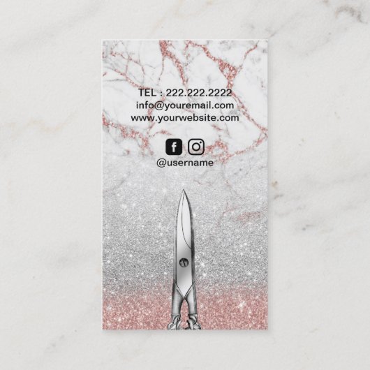 美容師バラ金ゴールドマーブルシルバーグリッター 名刺 (裏面)