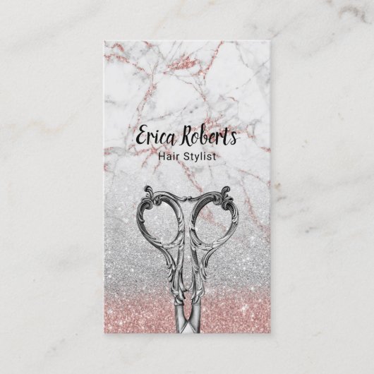 美容師バラ金ゴールドマーブルシルバーグリッター 名刺 (正面)
