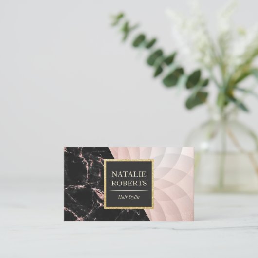 美容師バラ金ゴールドマーブルジオメトリックロータス 名刺 (スタンド正面)