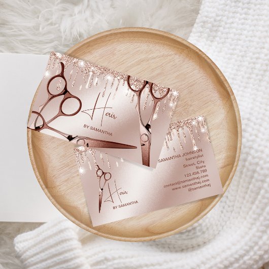 美容師バラ金ゴールドモダンタイポグラフィ鋏 名刺