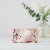 美容師バラ金ゴールドモダンタイポグラフィ鋏 名刺 (スタンド正面)