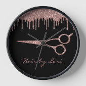 美容師バラ金ゴールド乾燥グリッターはさみ 壁時計 (正面)