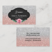 美容師バラ金ゴールド&シルバーグリッターヘアスロン 名刺 (正面/裏面)