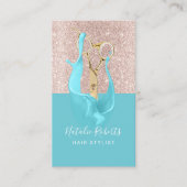 美容師バラ金ゴールド&ターコイズスプラッシュシザー 名刺 (正面)