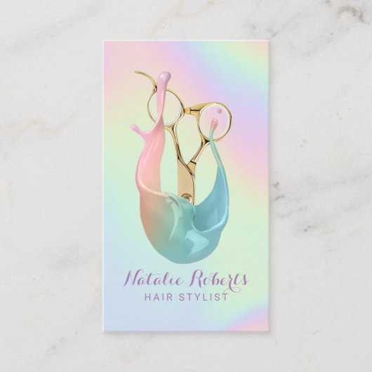 美容師パステルユニコーンスプラッシュ金ゴールドシザー 名刺 (正面)