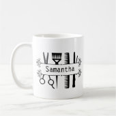 美容師パーソナライズされたはさみ美容師 コーヒーマグカップ (左)