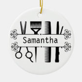 美容師パーソナライズされたはさみ美容師 セラミックオーナメント (正面)