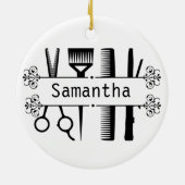 美容師パーソナライズされたはさみ美容師 セラミックオーナメント (裏面)