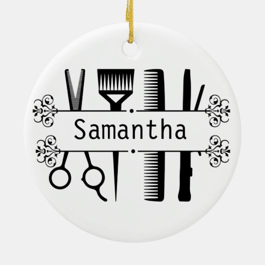 美容師パーソナライズされたはさみ美容師 セラミックオーナメント (裏面)