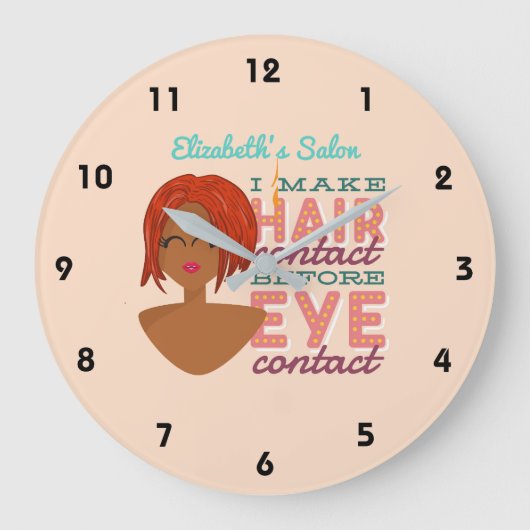 美容師パーソナライズされたレトロアフロサロンウォール ラージ壁時計 (正面)