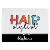 美容師パーソナライズされたレトロ美容師ギフト ラージペーパーバッグ (裏面)