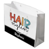 美容師パーソナライズされたレトロ美容師ギフト ラージペーパーバッグ (裏面アングル)