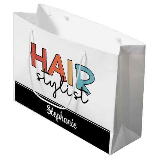 美容師パーソナライズされたレトロ美容師ギフト ラージペーパーバッグ (正面アングル)