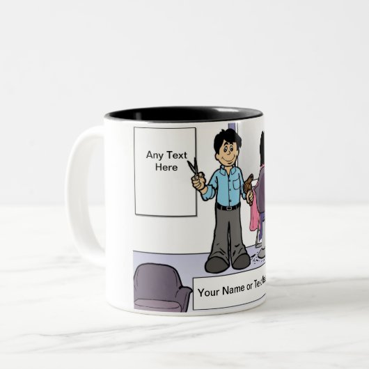 美容師パーソナライズされた – 男性の漫画 ツートーンマグカップ (正面左)