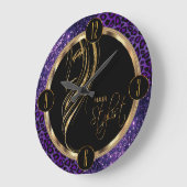 美容師パープルグリッターとヒョウ柄 ラージ壁時計 (傾斜)