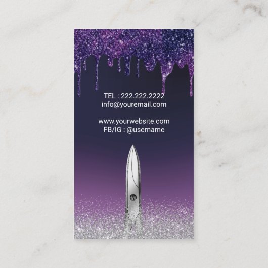 美容師パープルドリップスシルバーグリッターサロン 名刺 (裏面)