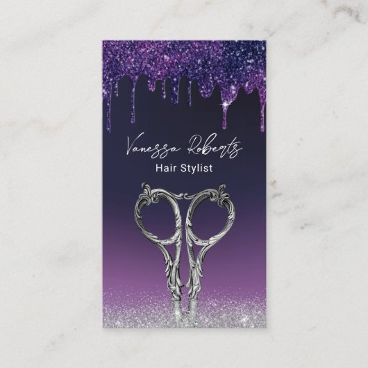 美容師パープルドリップスシルバーグリッターサロン 名刺 (正面)