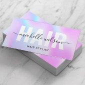 美容師パープルホログラフィックタイポグラフィサロン 名刺