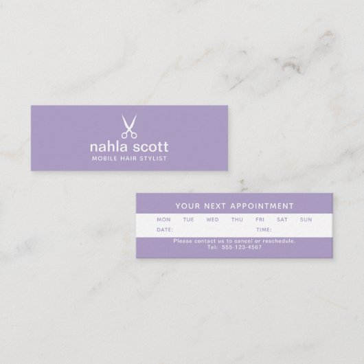 美容師パープルミニアポイントメントカード スキニー名刺 (正面/裏面)