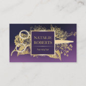 美容師パープル&金ゴールドフローラ美しいサロン 名刺 (正面)