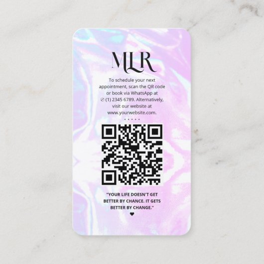 美容師ビューティシアンエステティックパープルマーブル 名刺 (裏面)