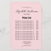 美容師ピンクとブラックネームのスクリプトの価格表 (正面/裏面)