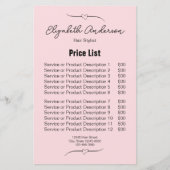 美容師ピンクとブラックネームのスクリプトの価格表 (正面)