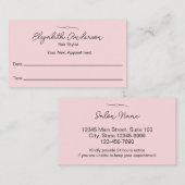 美容師ピンクと黒の名前のスクリプト 予約カード (正面/裏面)