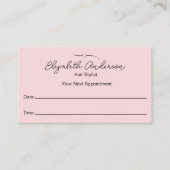 美容師ピンクと黒の名前のスクリプト 予約カード (正面)