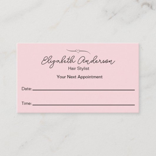 美容師ピンクと黒の名前のスクリプト 予約カード (正面)
