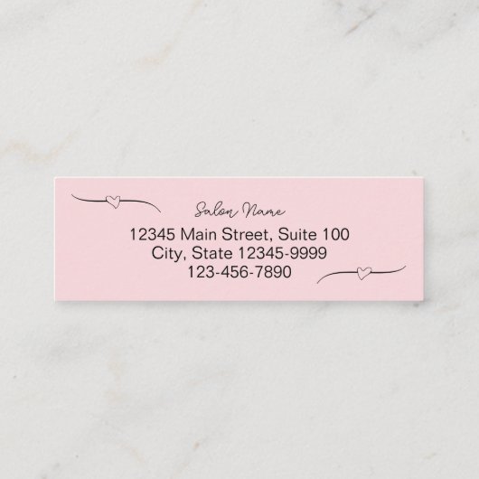 美容師ピンクと黒の手書きスクリプト コーリングカード (裏面)